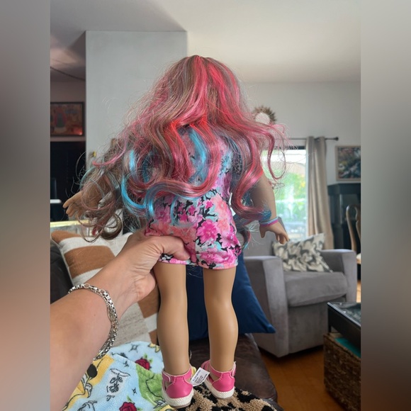 American Girl Doll with Pink and Blue Floral Dress - Picture 4 of 4